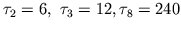 $\tau_2=6,\ \tau_3=12,
\tau_8=240$